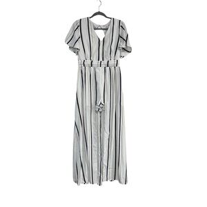 Skies Are Blue White Black and Tan Striped Romper with Maxi Skirt